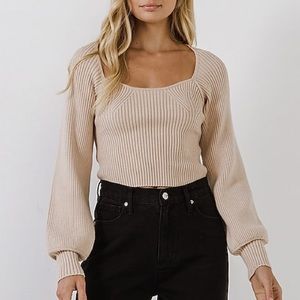 SQUARE NECK SMOCKED LONG SLEEVE